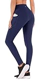 IUGA High Waist Yoga Pants with Pockets, Leggings for Women Tummy Control, Workout Leggings for Women 4 Way Stretch Navy Blue