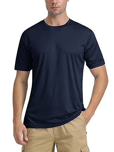 TACVASEN Sun Protection Shirt Men Sport Running Tops Short Sleeve UV Protection Workout Shirts Lightweight Walking Tops Navy Blue,XL