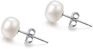 White Real Pearl Earrings 925 Sterling Silver 5mm Small 6mm 7mm 8mm10mm Button Freshwater Cultured Pearl Stud Earrings