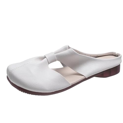 Flat Mules for Women Cut Out Design Round Toe Backless Mules & Clogs with Bow Summer Casual Hollow Out Slippers Lightweight Non-Slip Sandals