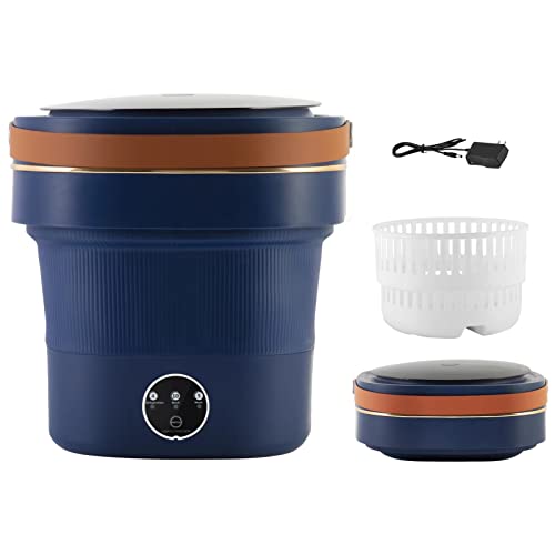 AMESEDAK 60W Portable Mini Washing Machine with Drain Basket, 8.5L Capacity Foldable Cordless Laundry Machine for Underwear, Baby Clothes and Small Items, Rechargeable Design for Travel Washer