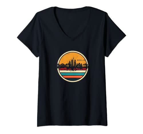 Mujer Retro Vintage Berlin Skyline Camiseta Berlin City Regalo Camiseta Cuello V