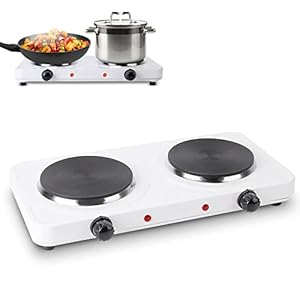 TeqHome Hot Plate, 2000W Portable Induction Cooktop Double Burner with Dual Control & 5 Level Temperature Control, Easy to Clean, Lightweight Cast Iron Electric Stove for Kitchen Camping Cooking, 110V