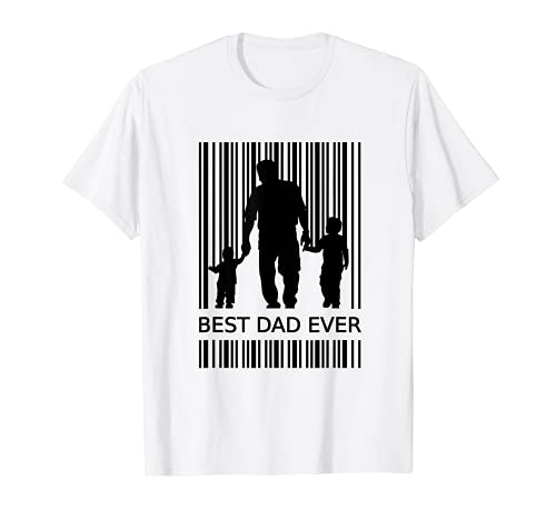 Best Dad Ever Vater 2 Niños Código de barras Doble Papa Camiseta