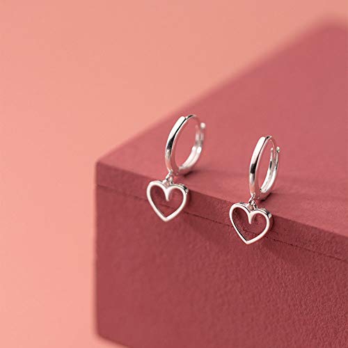 Hollow Dangle Heart Love Small Hoop Cuff Earrings For Women Teen Girls Dainty Sterling Silver Huggie Hinged Cute Cartilage Hypoallergenic Dangling Little Hoops Gifts For Her Bff Daughter Birthday 9Mm (Silver) #TOP1