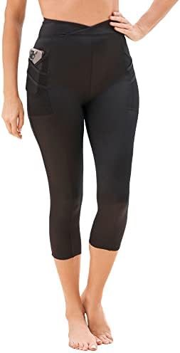 Swimsuits for All Womenâ€™s Womenâ€™s Plus Size Mesh Pocket High Waist Swim Capri