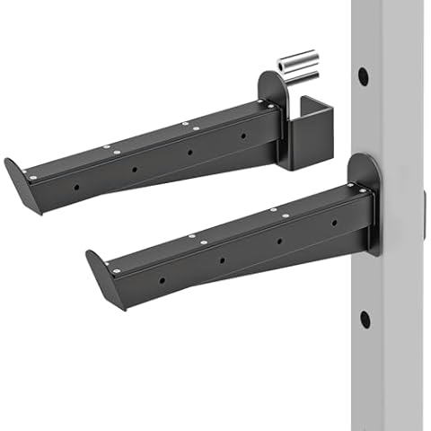 Kipika Safety Spotter Arms for 3" x 3" Power Racks with 5/8" & 1" Holes - Heavy Duty Barbell Safety Catches with Rubber Pad - Adjustable and Easy to Install - Set of 2 Cover