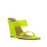 Lemon Drop Privileged Demille Neon Yellow High Wedge Clear Strap Mule Sandal (7)
