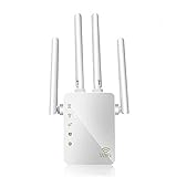 Anthter WiFi Extender Mit Dual-Band-Technologie bietet es bis zu 300 Mbit / s und 867 Mbit / s. Insgesamt stehen Ihnen 1167 Mbit / s zur Verfügung, wodurch der Verlust der Datenübertragung maximiert wird. Jeder kann HD-Videos genießen, große digitale Dateien übertragen und Daten mit rasanter Geschwindigkeit übertragen. Ideal für die Erweiterung von WLAN auf Geräte wie iPhone, iPad, PC, Mac, Android-Geräte, PlayStation, Fire Stick, PS, Xbox und andere. Funktioniert mit jedem Router.