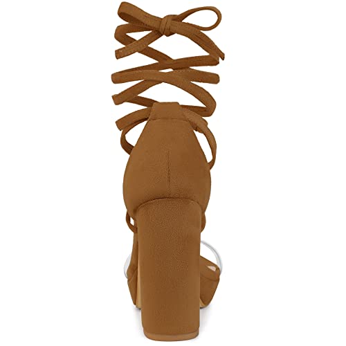 Allegra K Allegra K Women's Clear Platform Lace Up Chunky Heels Brown Sandals 8.5 M US