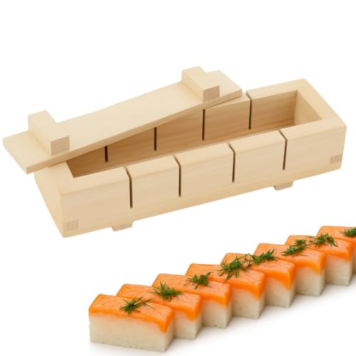 JapanBargain, Wooden Oshizushi Press Mold 8.5' x 2.75', Rectangular Pine Sushi Mold Box, Japanese Oshizushihako Sushi Press Maker, 3-Piece Detachable Design