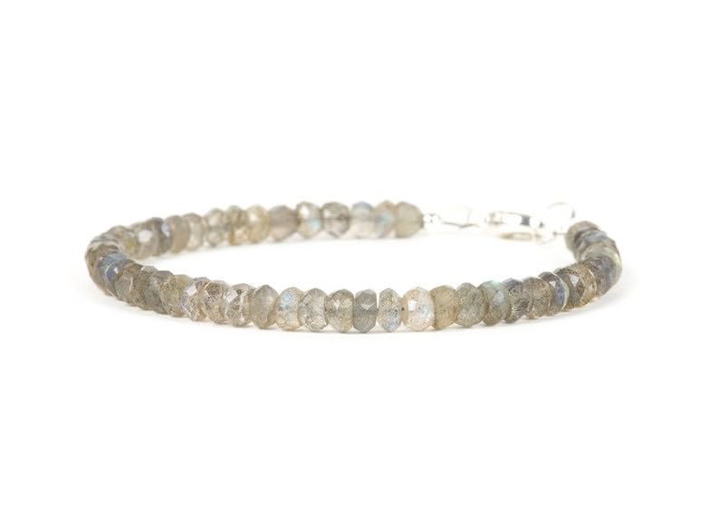 Labradorite Bracelet rondelle faceted 7inch Sterling Silver Stacking Beaded Bracelet, Simple Layering, Dainty Gemstone Bracelet, Fine Jewelry, Minimalist,