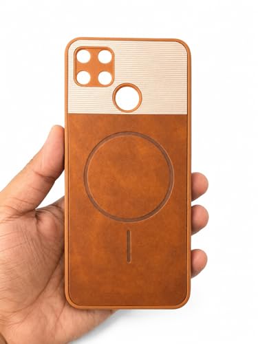 Image of Bintage Dual-Leather Mac Safe Design Phone Case| Soft Touch Finish | Full Camera Protectection Back Cover Compatible for Realme 20 / C25s / C25 / C12 - White & Nut Brown