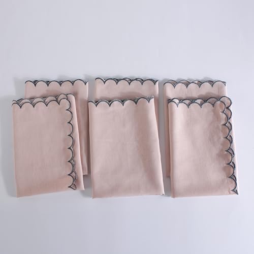 FINGERCRAFT Cloth Napkins, Everyday Use Reversible Scallop Design, Premium Quality Cotton Linen Blend Napkin Set of 6 Perfect for Parties Dinners Weddings Easter Napkin Cloth 20x20 Inch Dusty Pink by FINGERCRAFT - Used condition - US$16.75