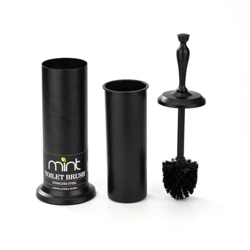 Image of J&V TEXTILES Toilet Brush, Toilet Bowl Brush with Extra Long Handle Durable Bristles Toilet Scrubber and Covered Holder for Toilet Brush Set for Bathroom Cleaning (Matte Black)