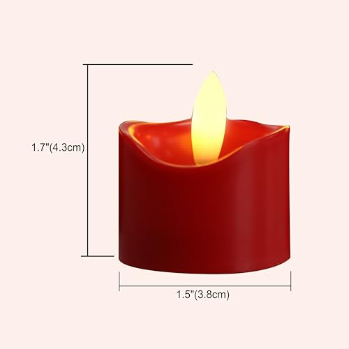 Image of CANDLE CHOICE Battery Operated Flameless Tea Lights Realistic Black Wick Bright Flickering LED Tealight Votive Candles Wedding Party Table Halloween Christmas Decorations Batteries Incl. 12 Pack Red