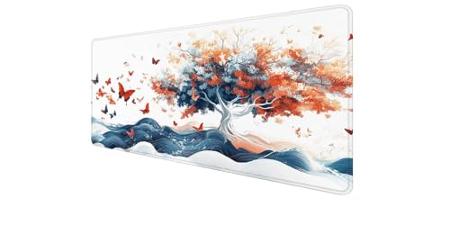 Tapis de souris XXL gaming Arbre 1200x600mm imperméable et antidérapant avec bords cousus Flots