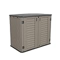 HOMSPARK Storage Shed Weather Resistance, Multi-Purpose Outdoor Storage Cabinet for Backyards and Patios, Horizontal Storage Shed for Lawnmower, Patio Accessories (Coffee, Large - 26 cu.ft)