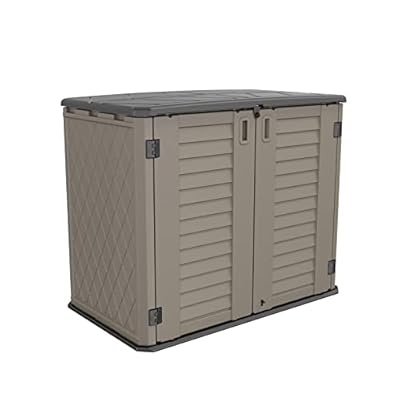 HOMSPARK Storage Shed Weather Resistance, Multi-Purpose Outdoor Storage Cabinet for Backyards and Patios, Horizontal Storage Shed for Lawnmower, Patio Accessories (Coffee, Large - 26 cu.ft)