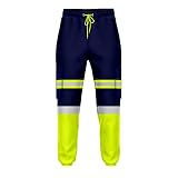 NOROZE Herren-Arbeitshose mit hoher Sichtbarkeit, reflektierend, Fluoreszierendes Band, zweifarbig, Combat-Seitentasche, Jogginghose, Arbeitskleidung (L, Stil 5: Neongrün/Marineblau)