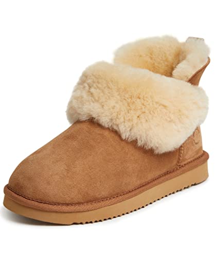 Dearfoams Women's Fireside Perth Genuine Shearling Indoor/Outdoor Water Resistant Foldover Boot
