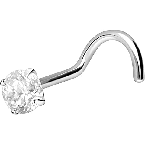 PIERCINGLINE 750 Gold Spiral Nose Piercing | 18 Carat | 3 mm Crystal | Piercing Nose Stud | Choice of Colours, 18 carat (750) white gold (rhodium-plated), Cubic Zirconia Cover