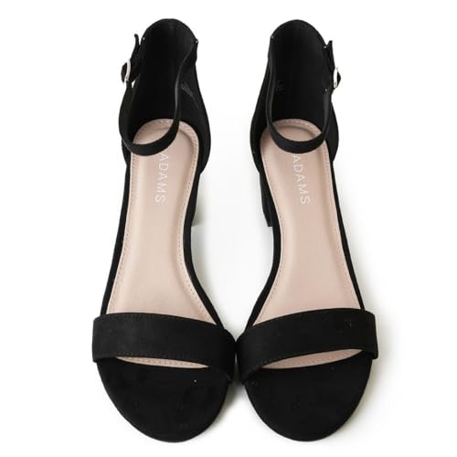 Image of J. Adams Daisy Heeled Sandals - Ankle Strap Low Block, Open Toe Dress Pumps, Chunky Heels - Dressy Shoes for Women - Bridal, Wedding, Summer Sandals