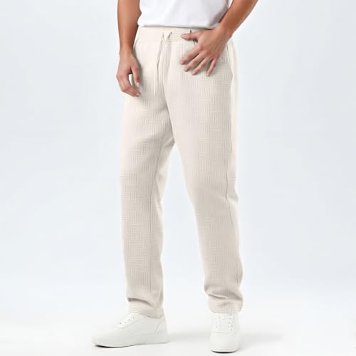 Hawyet Jacquard Lounge Pants for Men Elastic Waist Drawstring Solid Color Casual Pants Tapered Summer Trousers4