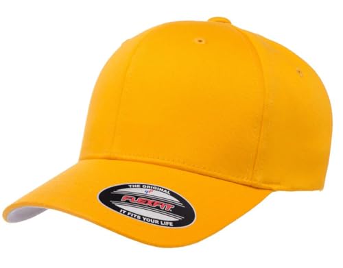 Joe's USA Flexfit 6277 - Men's 6 Panel Cotton Blend Premium Baseball Fitted Cap 34 Colors - L/XL - 1 Pack - Gold