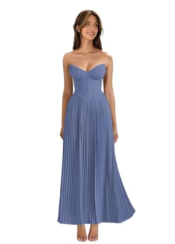 Chiffon Strapless Bridesmaid Dresses Long Aline Formal Dress PU318