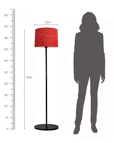 Image of Homesake Modern Floor Lamp for Living Room Traditional Farmhouse Boho Floor Lamp Mid-Century Pole Lamp with Linen Lamp Shade Modern Bohemian Corner Lamp for Living Room Bedroom Office (Red)