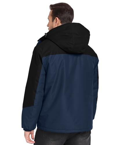 Image of Mens Winter Jackets Waterproof Warm Fleece Ski Jacket with Hood Thermal Windproof Coat Zip Pockets