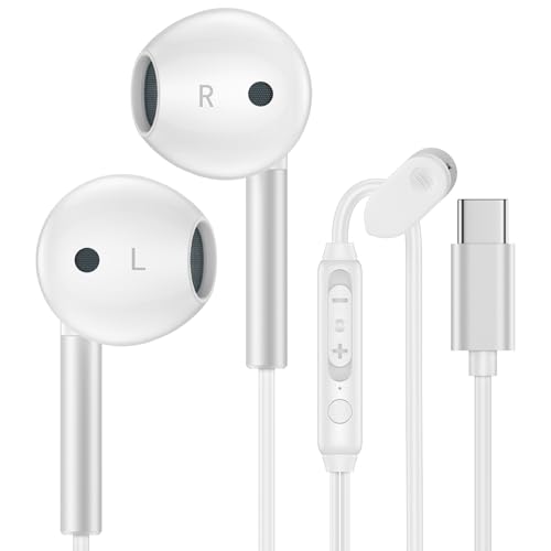 Samsung USB C Headphones for Galaxy S25 Ultra Edge S25+ S24 FE S23 S22 S21 A17 A16 A35 A54 A15, USB Type C Earphones with Microphone USB C Wired Earbuds for iPhone 16e 16 15 Pro Max iPad Pixel 9pro 8