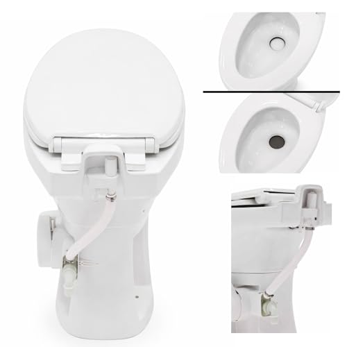 Image of SEAFLO Porcelain RV Toilet with Elongated Bowl, 19 inch Residential Height, Gravity Flush, Foot Pedal Flush, Soft Close Seat, Easy Install, Camper Toilet, 4-Year Warranty, SFRTCH-02-01