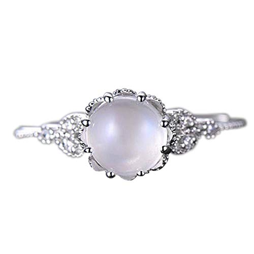 Clearance! Paymenow Women Moonstone Gemstone Ring for Women Engagement Jewelry Birthday Gift Flower Ring (Silver, 7)