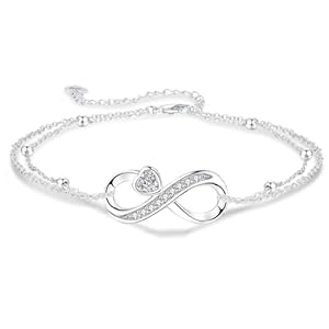 Gkmamrg Anklet Silver 925 Women’s Layered Anklet Summer Barefoot Beach Anklet Adjustable 22 + 4 cm, 26cm
