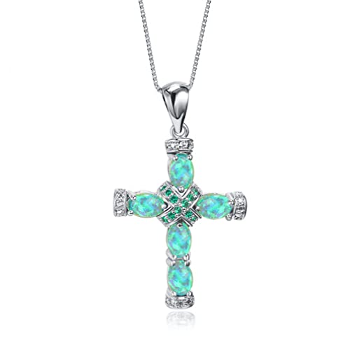 Collier pendentif croix opale bleue femme bijoux 925