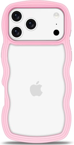Image of GoldKart iPhone 17 Pro Case Wavy Edge Clear Back Design, Anti-Slip Grip Cute Wave Curly Frame Shape Shockproof Soft TPU & Hard PC Bumper Protective Phone Case Cover for Women Girls - Pink