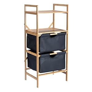 Household Essentials Bamboo Storage Shelf with Cotton Fabric Drawers, Natural and Black