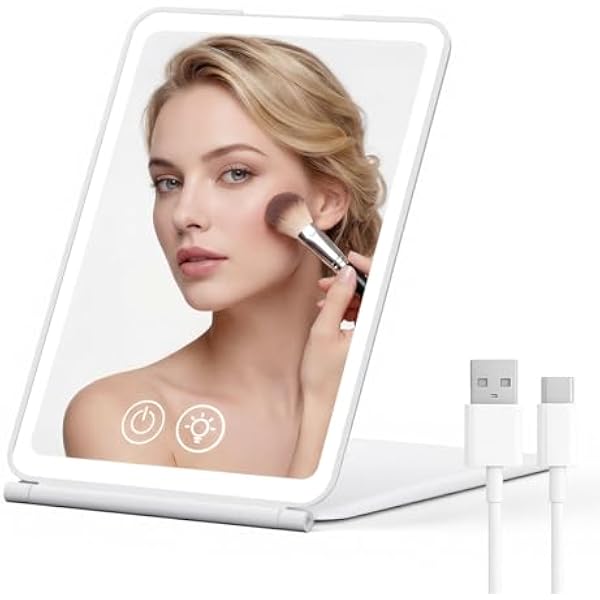 Lustro kosmetyczne z oświetleniem, ściemniane 3 kolory, składane i ładowane przez USB do użytku w domu i w podróży, idealne lustro do toaletki do makijażu.