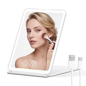 EYMUOBC Kosmetikspiegel mit Beleuchtung, mit 72 LED Leuchten, Dimmbar 3 Farblichter Schminkspiegel, Faltbar und USB Aufladbar für Zuhause Reise, Perfekter Spiegel für Schminktisch Makeup