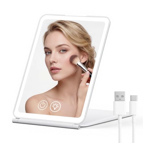 EYMUOBC Kosmetikspiegel mit Beleuchtung, mit 72 LED Leuchten, Dimmbar 3 Farblichter Schminkspiegel, Faltbar und 1500mAh USB Aufladbarer für Zuhause Reise, Perfekter Spiegel für Schminktisch Makeup