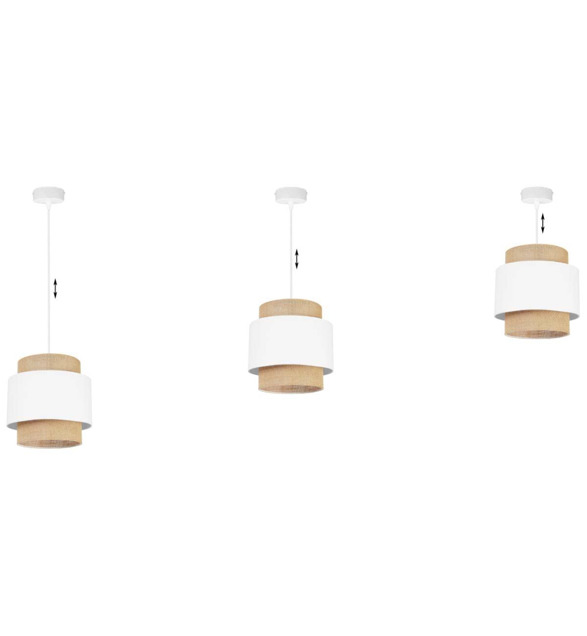 Light-Home Pendellamp BOHO - Moderne Hanglampe voor Woonkamer, Slaapkamer Eetkamer en Keuken - E27 - Metalen Hanglamp met Stoffen kap - Klassiek Ronde 3 Lichtbronnen - Witte lattenbodem en Jute