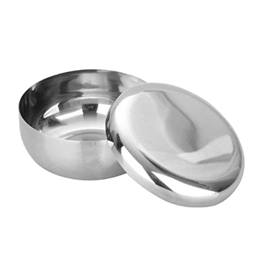 RERTOARY Edelstahl-Schüssel, traditionelle koreanische Reisschale mit Deckel, hält Reis oder Suppe warm, Servierschüssel Snack- und Dipschalen für Salate, Wüsten, EIS, Nudeln, Müsli (8.5 cm) Cover