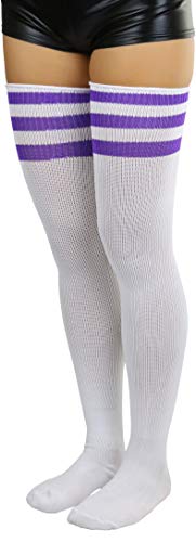 Image of ToBeInStyle Women's Heavyweight Knit Thigh High Long Socks w /Contrast 3 Stripe Top Band