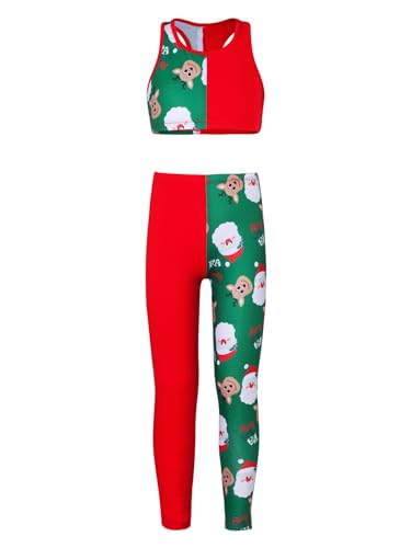 Kids Girls Christmas Santa Printed Tracksuits Sports Bra Crop Top with Leggings Gym Workout Outfits