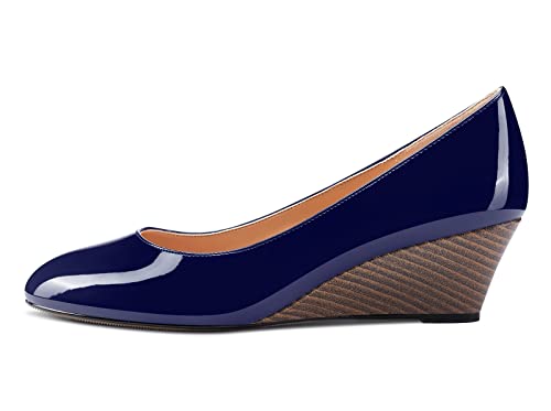 DearOnly Women's Mid-Heels Wedge Pumps Slip-On Sexy Round-Toe 2" Heels Pump4