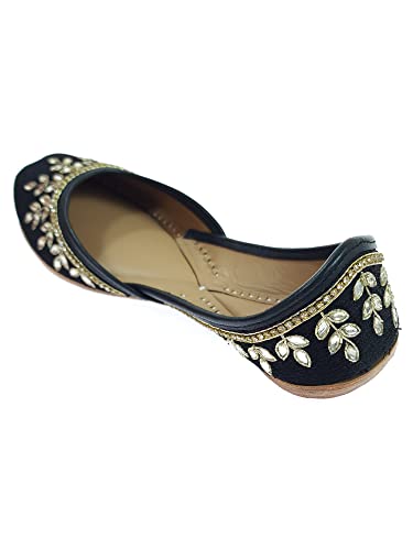 Image of Fulkari Women's Dolli Gold Genuine Soft Leather Embroidered Jutis | Bite and Pinch Free Jutti | Punjabi Formal Juttis | Girl's Wedding Flat Ladies Mojari | Formal Ethnic Juti |
