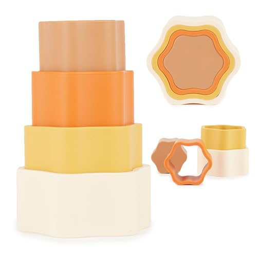 Bieco Silikon Baby Stapelspiel Chocolate Bliss Baby Stapelturm ab 1 Jahr | Stapelbecher Baby bpa frei | Baby Stapelbecher | Stapelturm Baby Stapelspielzeug Stapelsteine baby Mädchen Spielzeug