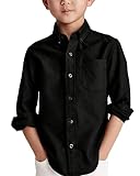 Boys' Long Sleeve Dress Shirts Classic Collared Button-Down Tshirt Solid Cotton Top with Chest Pocke